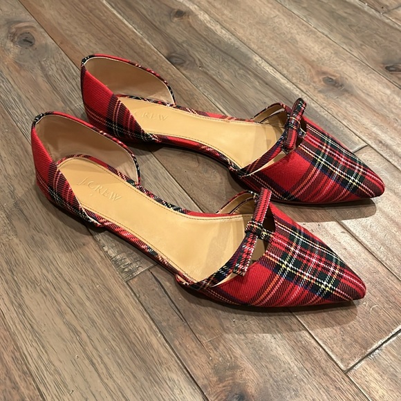 J. Crew Factory Tartan D’Orsay Flats with Mini Bow Plaid Holiday Bow Size 9.5 - Picture 2 of 14